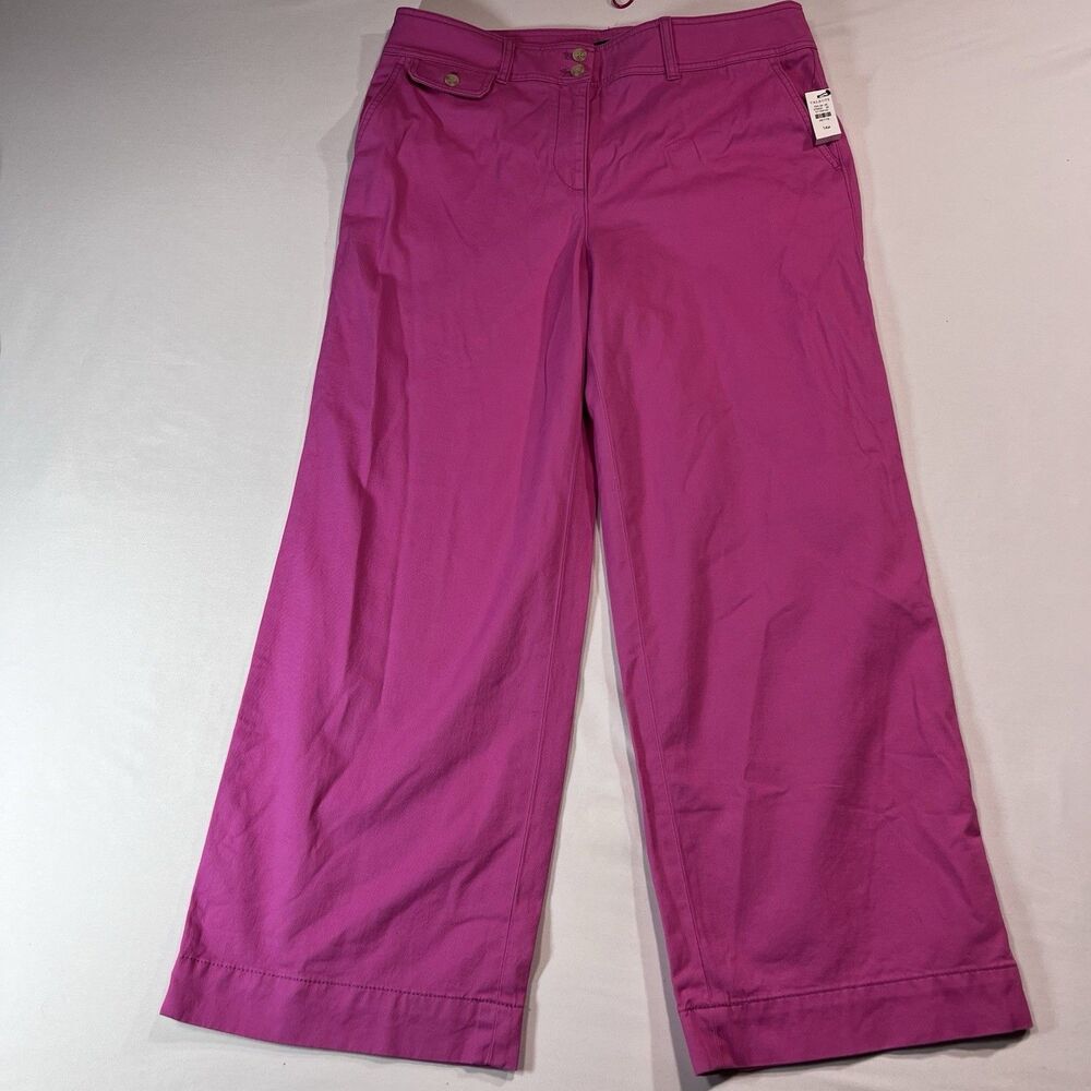 NWT Talbots Wide Leg Pants 14P Pink Twill High Rise Comfort Stretch Trouser
